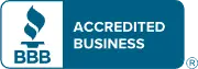 BBB Accredited Business logo badge with a blue and white icon and the words 'ACCREDITED BUSINESS' on a white background.
