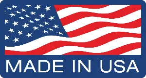 A square graphic featuring a waving American flag above the text 'MADE IN USA' in white on a blue background.